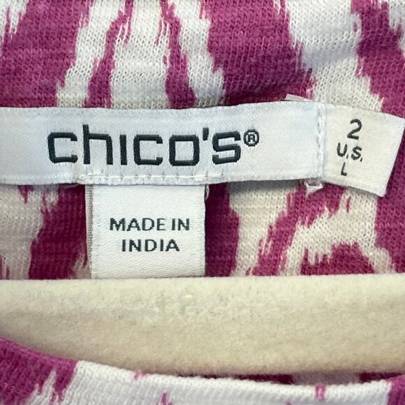 Chico's Womens 2/L Magenta/White Pullover Blouse Boho/Southwestern Rodeo - Picture 3 of 7